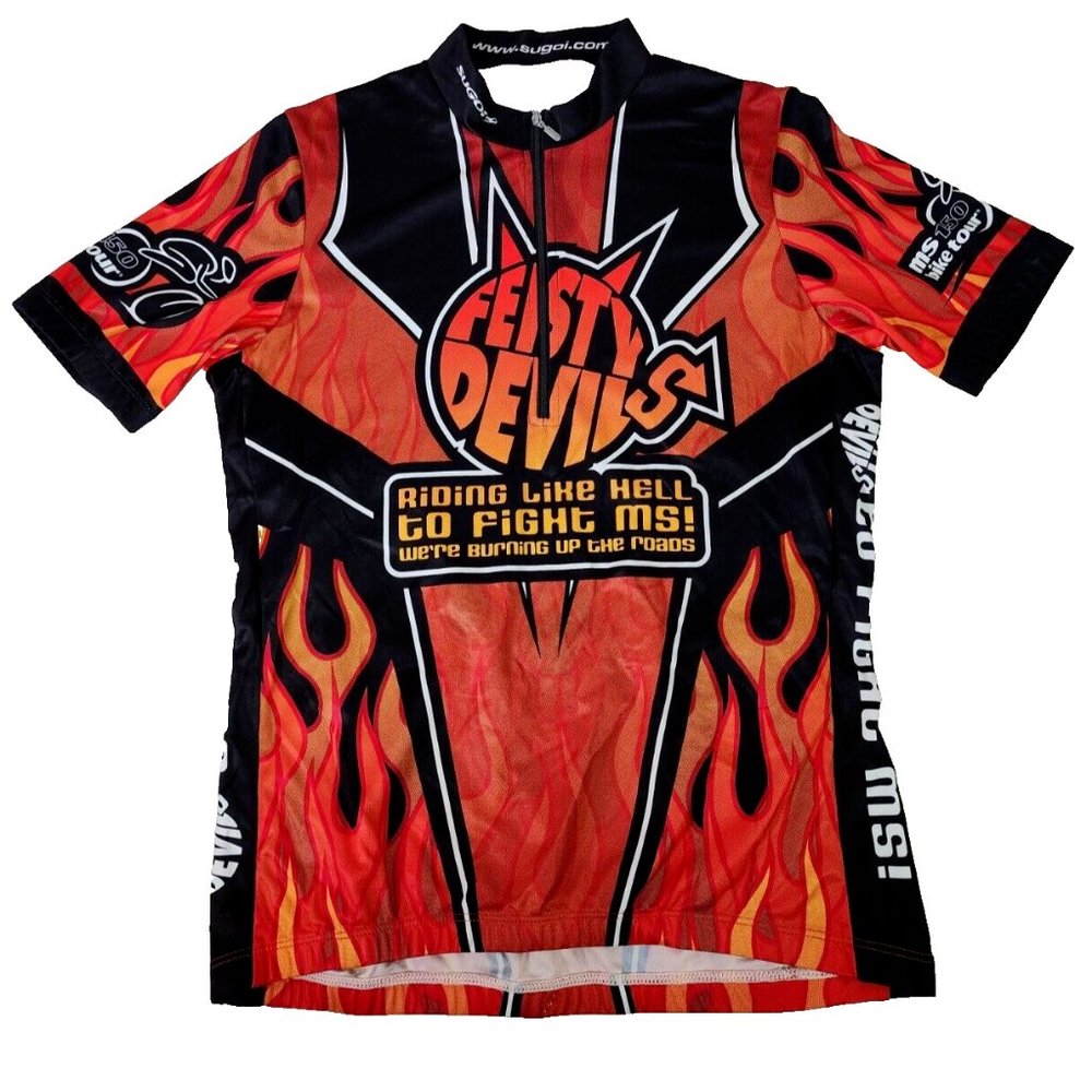 SUGOI - FEISTY DEVILS / Riding Like Hell for M.S. - Mens Md Cycling Jersey Shirt